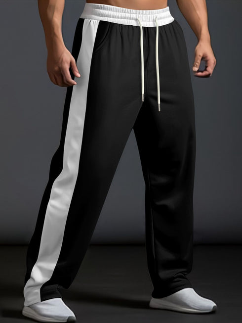 Men's Full Size Drawstring Contrast Wide Leg Pants Plus Size - Odaingerous